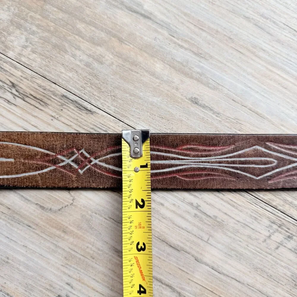 Vintage Harley-Davidson Brown Leather Pinstripe Belt Sz 36 Biker Motorcycle Y2K